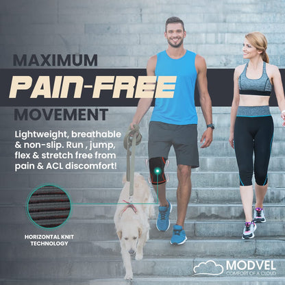 Modvel Compression Knee Brace for Women & Men, 2-Pack Knee Brace for Running Knee Pain, Knee Support Compression Sleeve, Workout Sports Knee Braces for Meniscus Tear, ACL & Arthritis Pain Relief