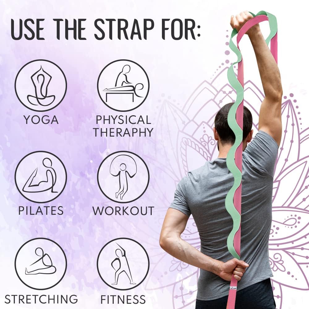 TECEUM Stretching Strap with 10 Loops for Physical Therapy & Rehab | Non-Elastic Yoga Stretch Band for Hamstring, Leg, Hip & Knee Rehab, Pilates, Flexibility & Mobility Exercises for Men & Women