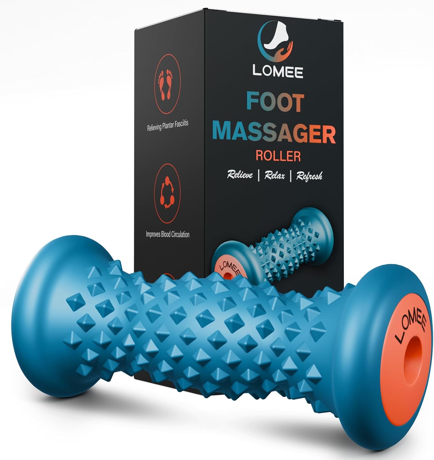 LOMEE Foot Roller Massager for Plantar Fasciitis, Foot Arch and Heel Pain Relief, Deep Tissue Muscle Massage, Feet Ergonomic & Rounded Top Design
