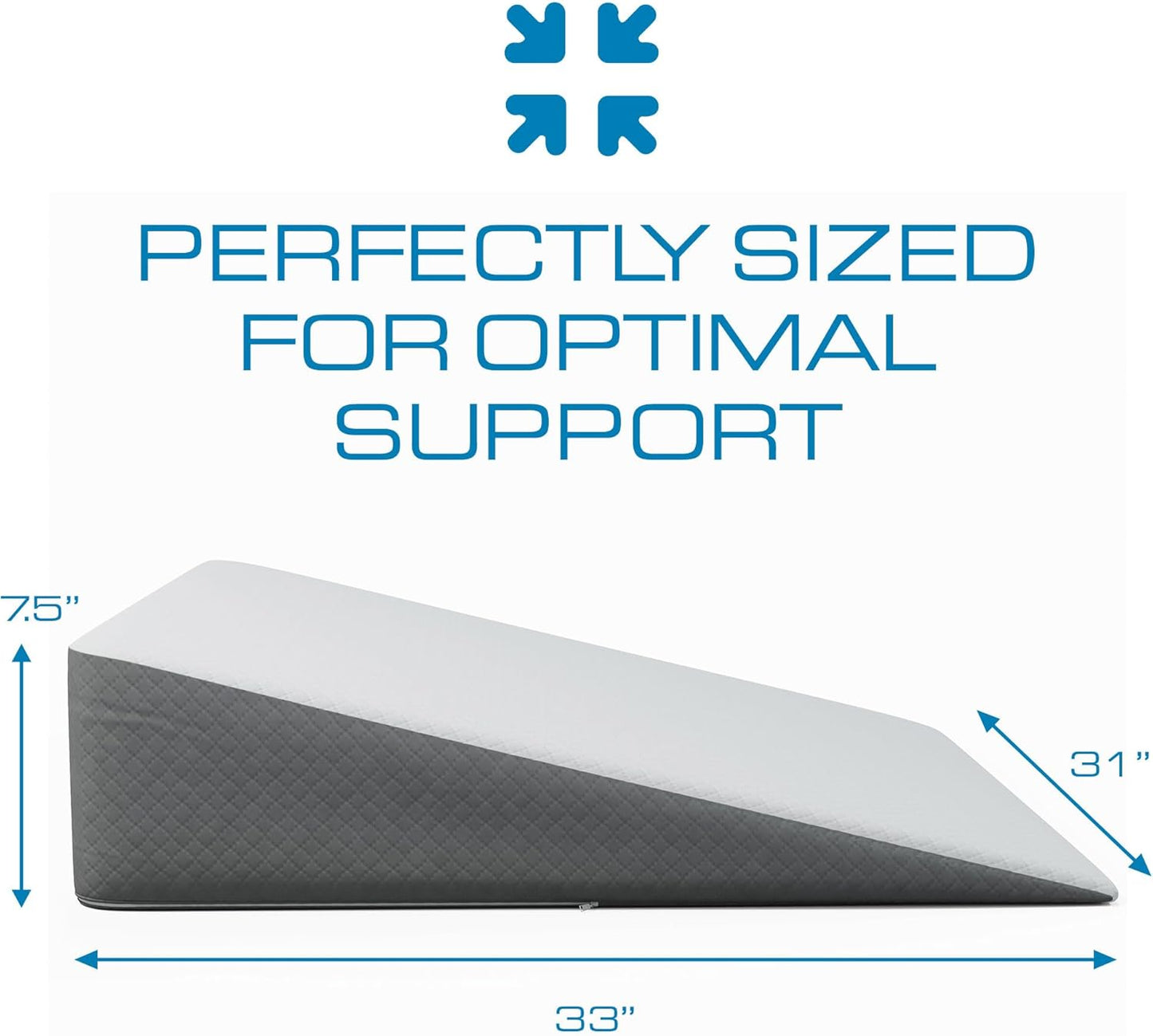 Kolbs Extra Wide Bed Wedge Pillow | Super Large, Memory Foam Top and Jacquard Cover | for Sleeping Acid Reflux GERD (7.5 Inch Height (31 x 33 x 7.5))
