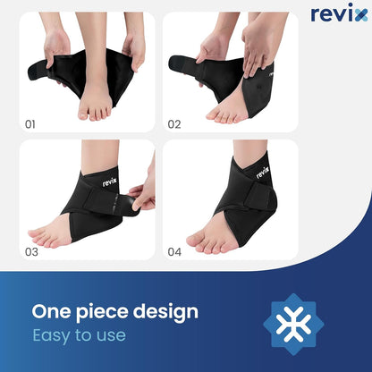 REVIX Ankle Ice Pack Wrap for Plantar Fasciitis & Foot Pain Relief, Reusable Gel Cold Compress Wrap for Feet Swelling, Achilles Tendonitis, and Sprained Ankles Recovery