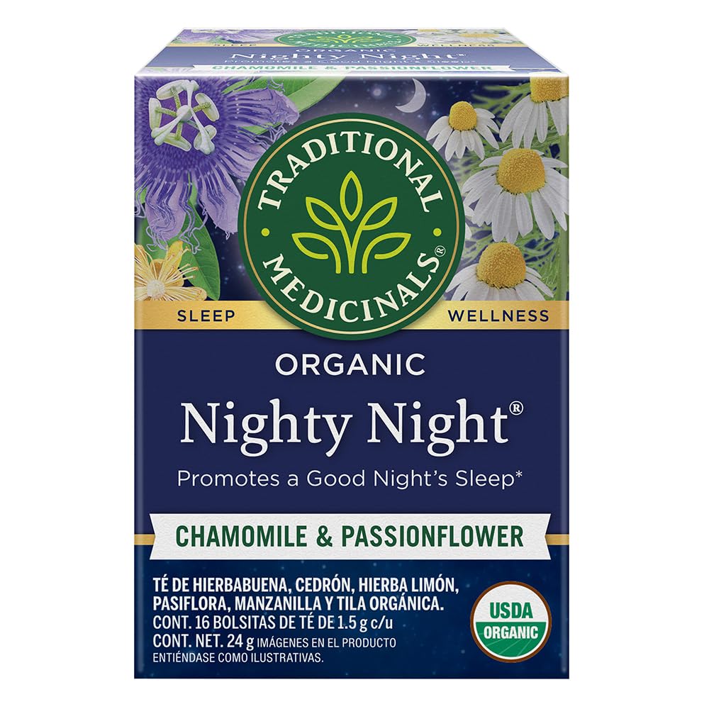 Traditional Medicinals Organic, Nighty Night Tea, Chamomile & Passionflower - Herbal Sleep Aid Teas - Kosher, Non-GMO, Caffeine-Free, Compostable - 16 Tea Bags