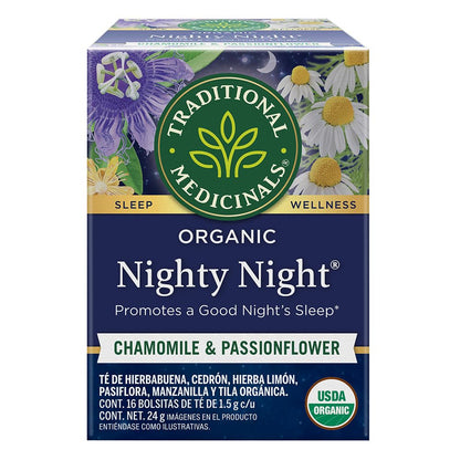 Traditional Medicinals Organic, Nighty Night Tea, Chamomile & Passionflower - Herbal Sleep Aid Teas - Kosher, Non-GMO, Caffeine-Free, Compostable - 16 Tea Bags