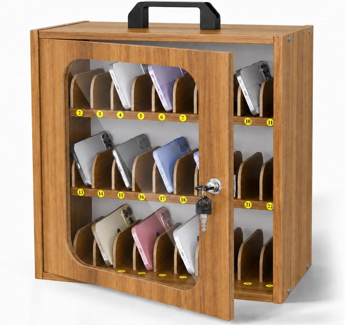 Cell Phone Caddy for Classroom, Adjustable 33 Slots Phone Locker Box for School Home Office Management Easy Assembly Wooden Cellphone Storage Cabinet for Teacher