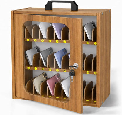Cell Phone Caddy for Classroom, Adjustable 33 Slots Phone Locker Box for School Home Office Management Easy Assembly Wooden Cellphone Storage Cabinet for Teacher