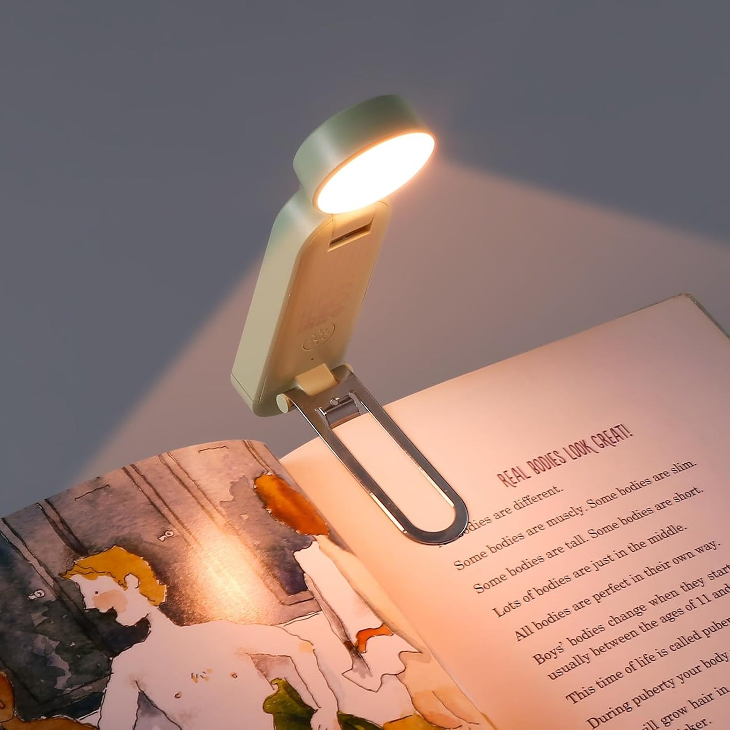 VAVOFO USB Rechargeable Book Light, Blue Light Blocking, Amber Clip-On Bookmark Shaped Reading Light, Eye Care 6 LEDs With 9 Lighting Modes for Bookworms (Grey)