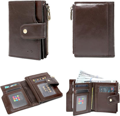 Anti-Lost Bluetooth Wallet Tracker Finder, Slim Trifold Cowhide Mens Wallet with ID Window Credit Card Holder Pocket (Coffee2-OLD)