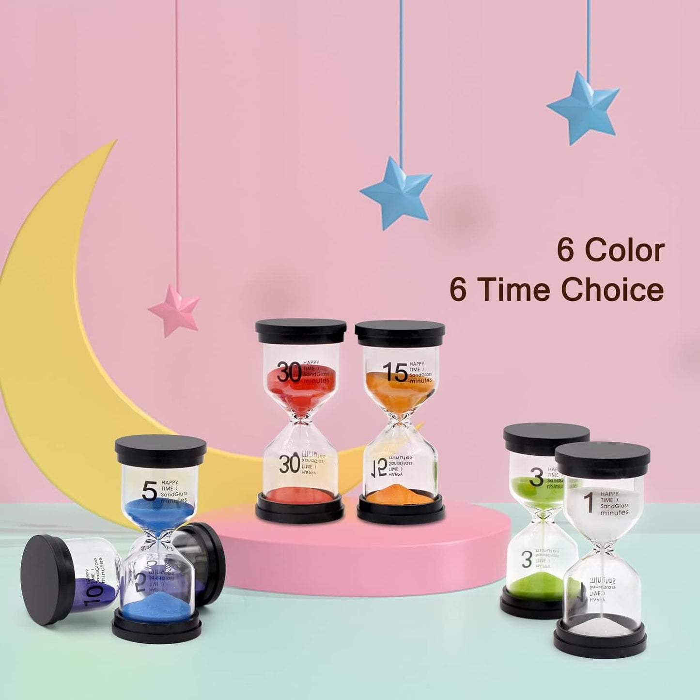 Sand Timer, Sand Timers Colorful 1/3/5/10/15/30 Minutes Sandglass Timer with Protective Cover for Classroom Home Office Cooking (Pack of 6) Multicolor
