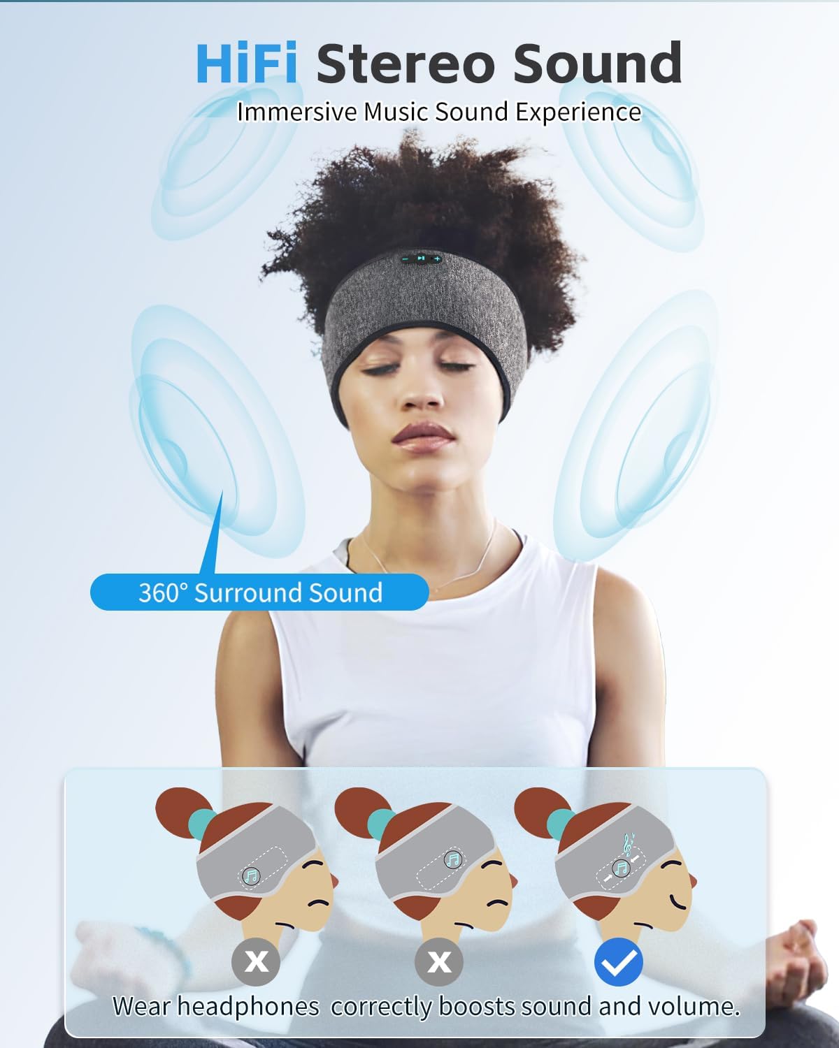 Sleep Headphones Bluetooth 6.0 Headband, 3-IN-1 Sleeping Headband Headphones for Side Sleepers with 20H PlayTime, HD Stereo, Removable and Washable Wireless Headband for Sleeping Sport (Black)