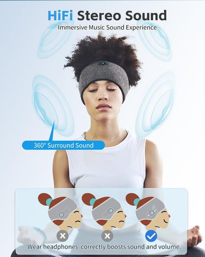 Sleep Headphones Bluetooth 6.0 Headband, 3-IN-1 Sleeping Headband Headphones for Side Sleepers with 20H PlayTime, HD Stereo, Removable and Washable Wireless Headband for Sleeping Sport (Black)