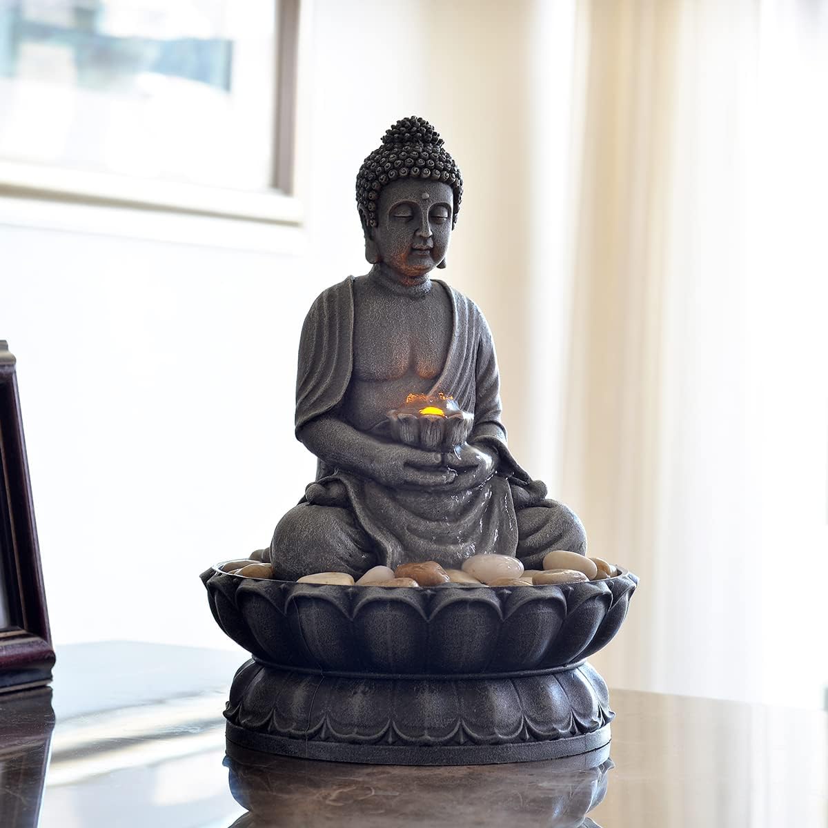 GOSSI Indoor Water Fountain Stump Rain Drop Meditation Desk Fountain Artistic Relaxation Waterfall for Home and Office Decor (22013)