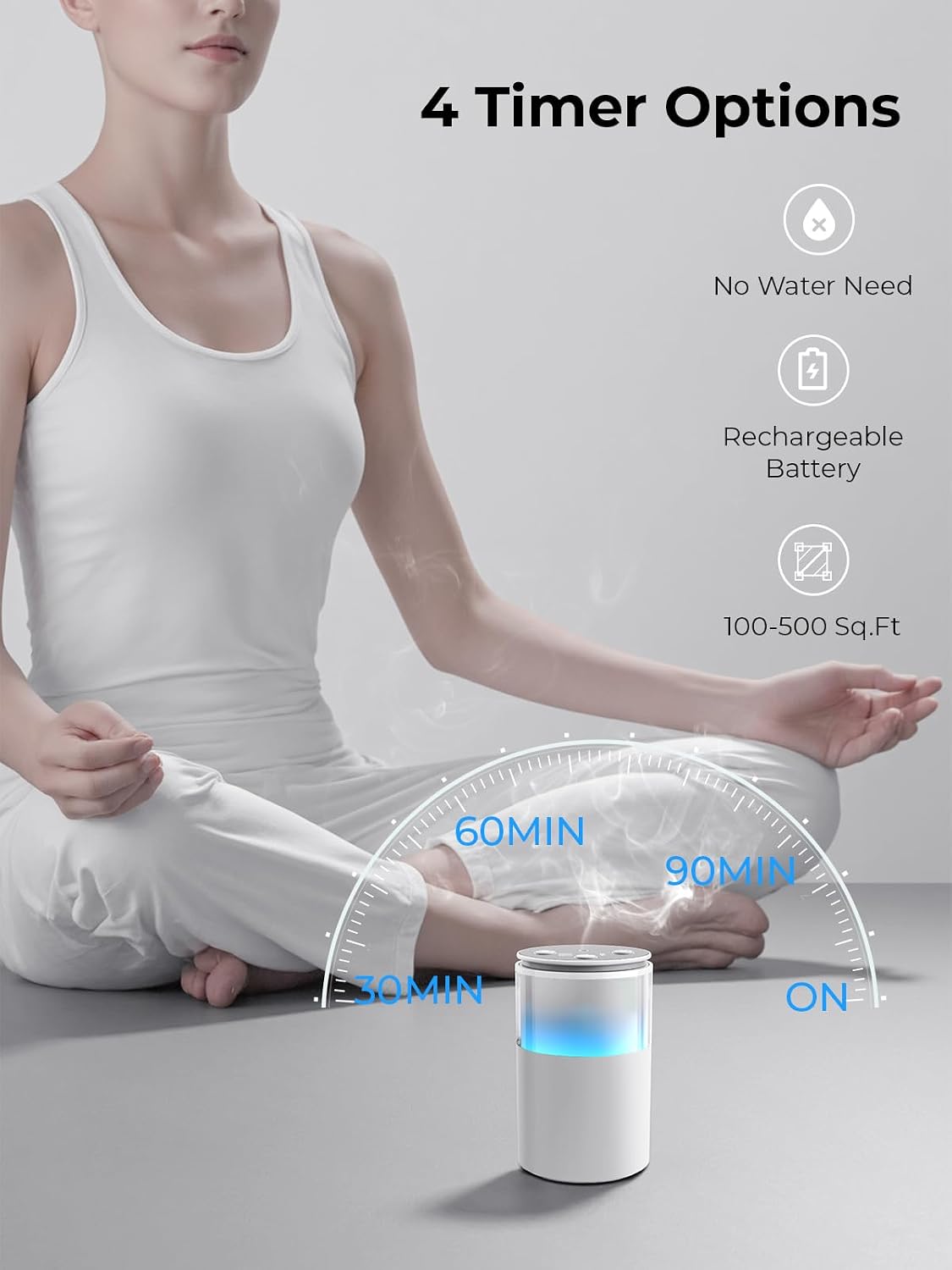 Waterless Essential Oil Diffuser: 𝟗 𝐂𝐨𝐥𝐨𝐫𝐬 𝐋𝐄𝐃 Scent Diffuser for Home&Car&Office - Portable Diffuser with 48H Battery, 4 Timers & 3 Mist Levels, Carbon Black