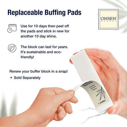 Onsen Secret Professional Nail Buffer Block | 4-Way Buffing for Natural Shine & Healthy Natural Nails - Includes 2 Extra Shine Pads, Salon-Quality, Post-Gel & Acrylic Recovery | 1 Pack