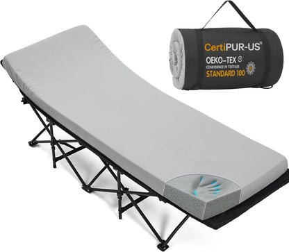 CYMULA Camping Cot Pad 2 Inch Memory Foam, Camping Pad for Folding Cot and Foldable Cot, Portable Roll Up Camp Gear for Car Camping Travel Tent, Non-Slip Waterproof Bottom, Removable Cover, Pad Only