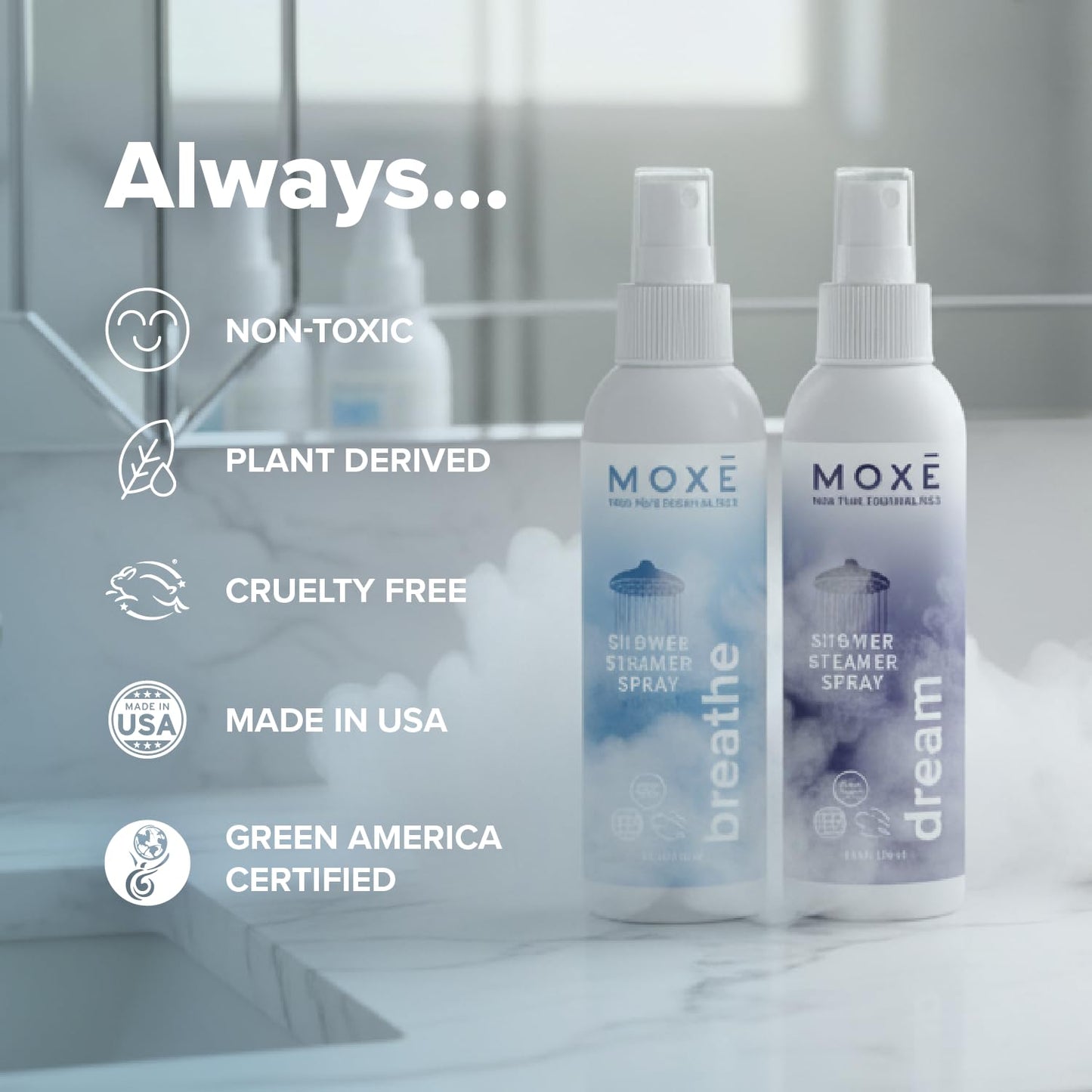 MOXĒ Eucalyptus Oil Shower Mist, Spa Steam Spray, Certified Natural 100% Essential Oils, Made in USA, Aromatherapy, Sinus Congestion Relief, Tension Relief, 4 Ounces