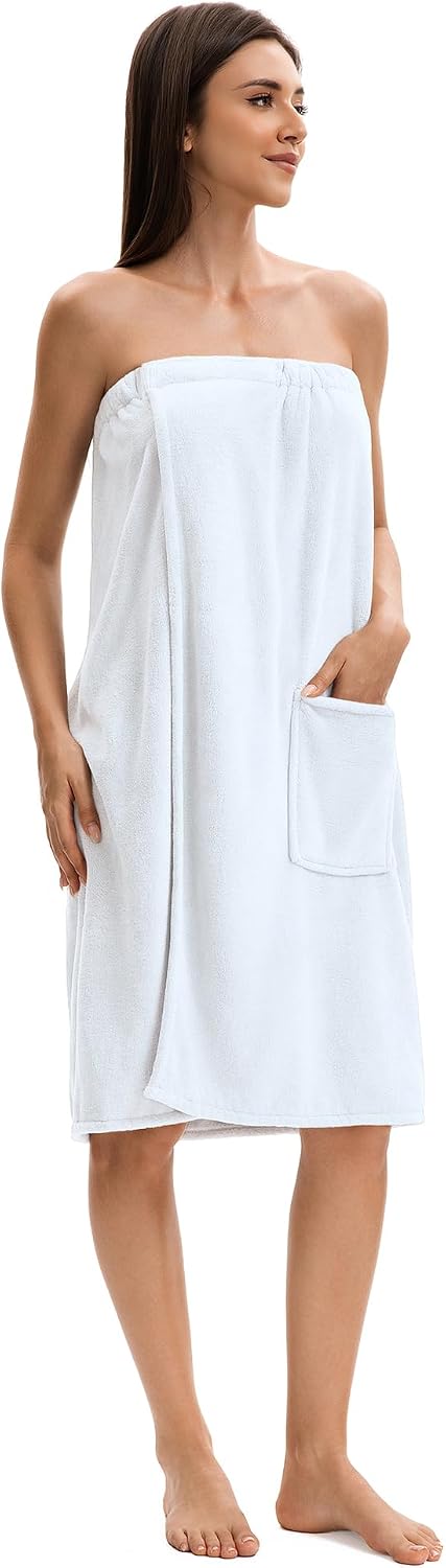 Towel Wrap For Women After Shower，Plush Bath Robe Female，Sauna Spa Wrap Around Towels With Pockets
