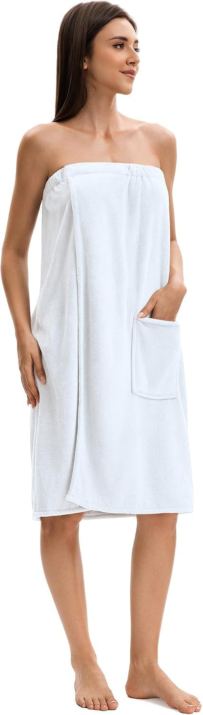 Towel Wrap For Women After Shower，Plush Bath Robe Female，Sauna Spa Wrap Around Towels With Pockets