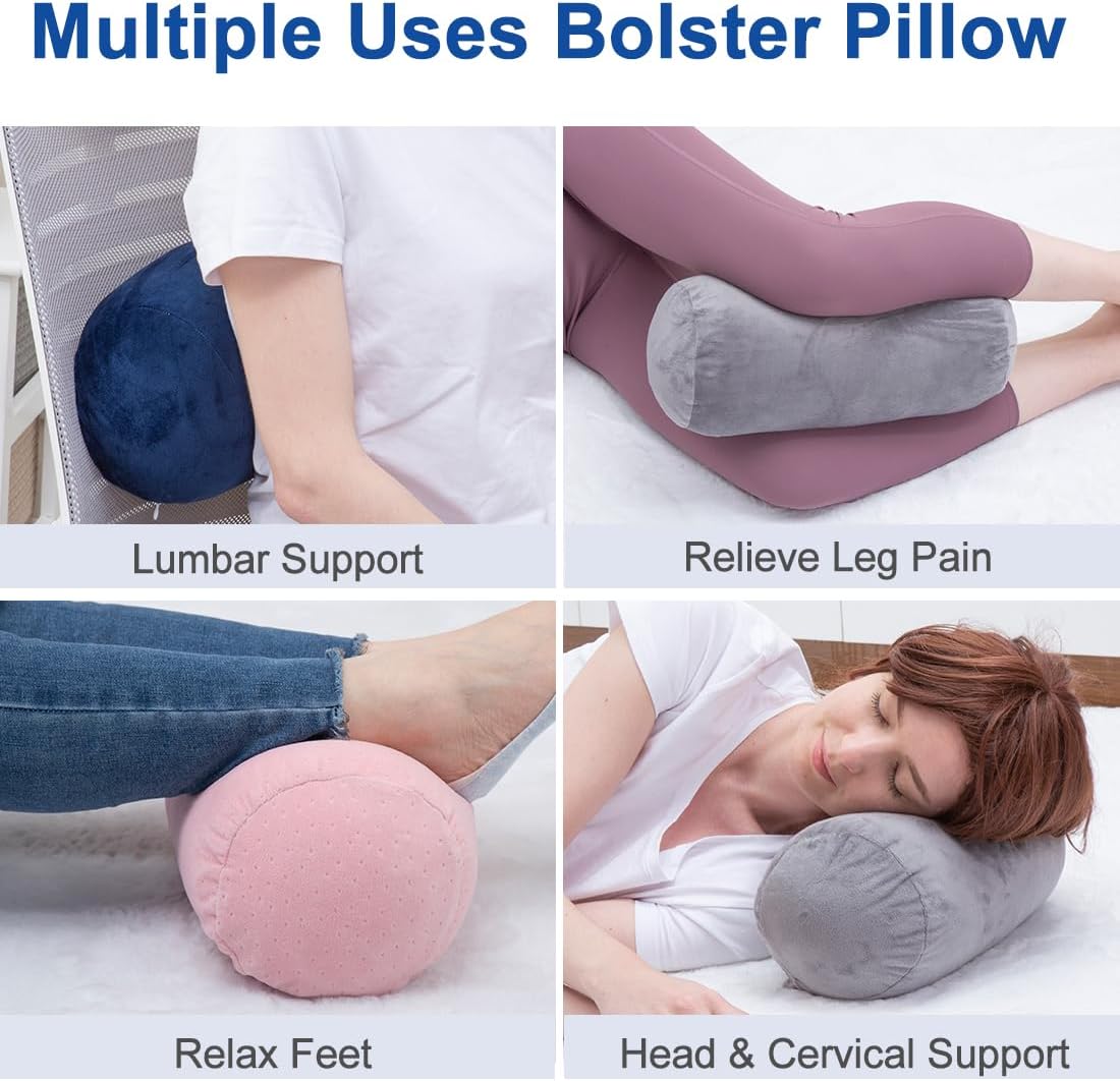 1 MIDDLE ONE Round Cylinder Bolster Pillow with Removable Velvet Cover, Tube Roll Cervical Pillow for Head, Neck, Back and Legs Support, 13"x 6", Blue