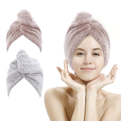 M-bestl 2 Pack Microfiber Hair Towel Wrap,Hair Drying Towel with Button,Quick Dry Hair Towel Turban for Women,Absorbent Anti-frizz Head Towel for Long Thick Curly Hair(Pink&Beige)