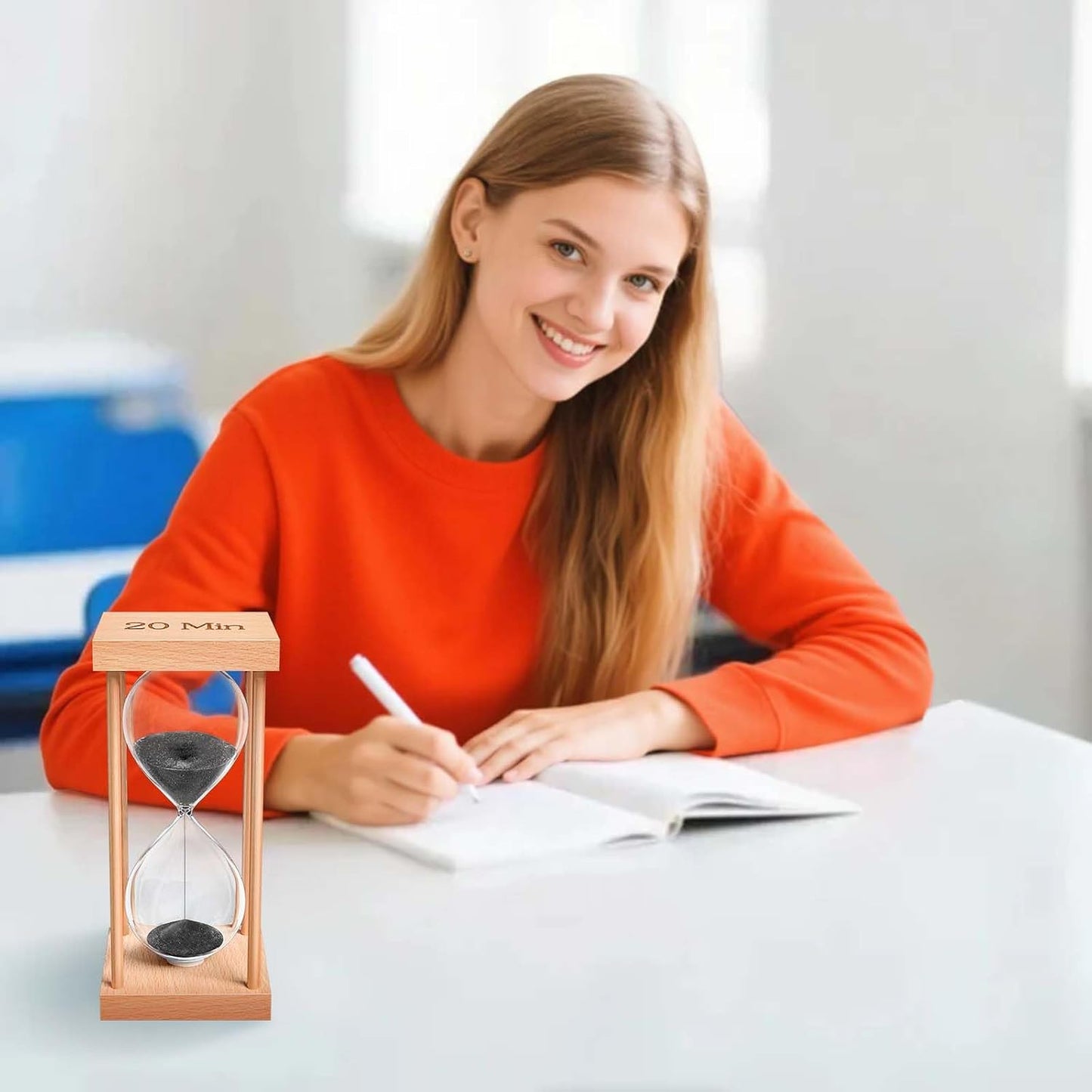 60 Minute Sand Timer, 60 Min Wood Small Hourglass Timer, Blue Sand Clock, One Hour Wooden Hour Glass for Classroom, Sandglass, Reloj De Arena Decorativo, Home, Office, Game, Gift