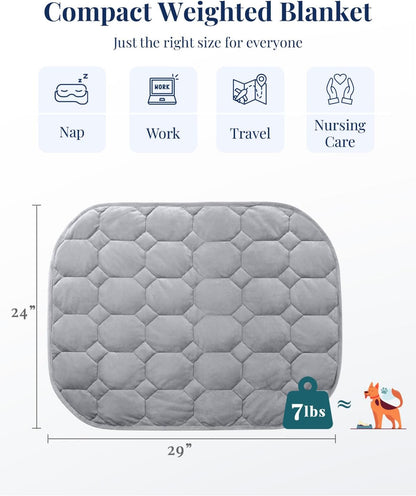 Kivik Weighted Lap Blanket, 7 lbs Weighted Lap Pad for Adults, Small Travel Weighted Blanket for Relaxation, Portable & Breathable, Grey, 24"x29"