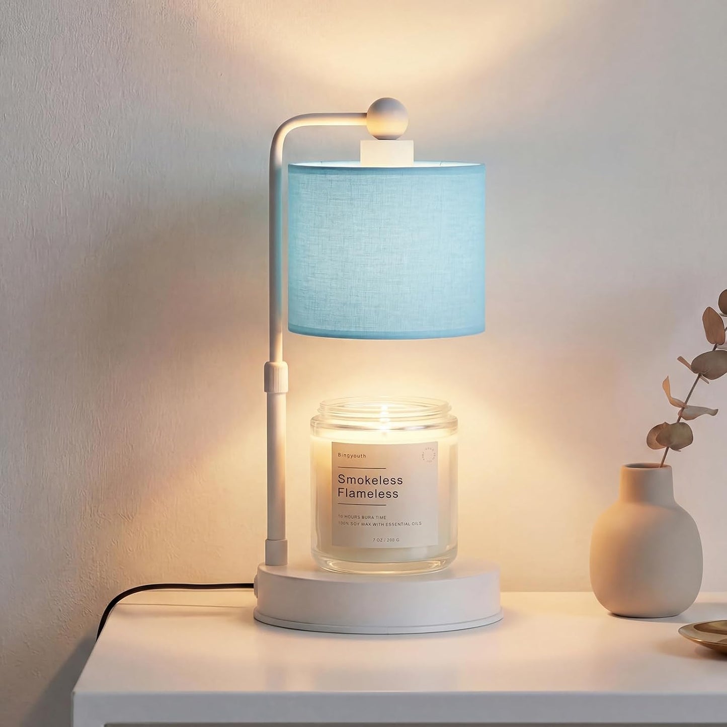 Candle Warmer Lamp with Timer, Modern Farmhouse Candle Warmer, Height Adjustable & Dimmable Electric Candle Warmer Lamp, Includes 2 Bulbs, Birthday Gift for Women, Mom, Housewarming - Flaxen