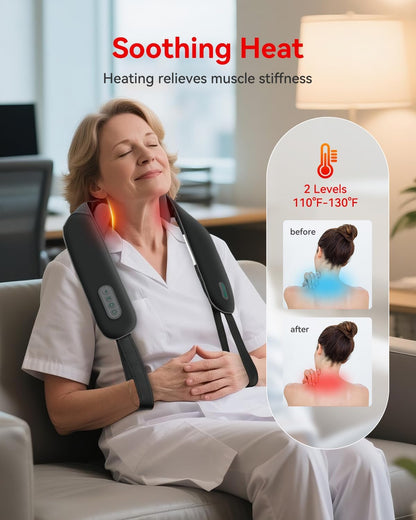 Snailax Cordless Neck Massager with Heat for Pain Relief Deep Tissue, 4D Kneading,Rechargeable Shiatsu Back Neck Massager for Neck, Shoulders Back，Gift for Father