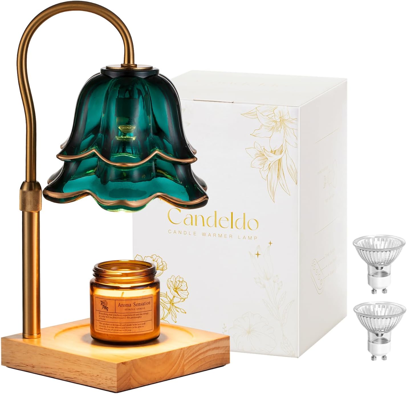 Candeldo Candle Warmer Lamp with Timer: Flower Gold Candle Lamps Height Adjustable Wax Melt House Warming Gifts New Home Decor Mothers Day Birthday Gift for Women Mom