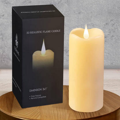 TECHLONG Flickering Flameless Candles with 3D Moving Flame, Last 1000+ Hours Battery Operated Candles with Timer, Ivory Real Wax Pillar Electric LED Candle for Wedding Christmas Party/3" x 5"