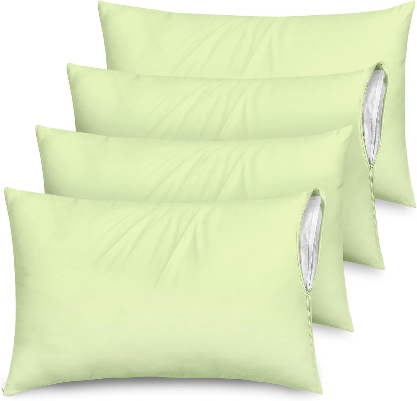 Ultra Soft Pillow Protectors with Zipper Standard Size - Set of 8 Breathable Pillow Covers - 100% Protection Against Stains, Dust & Dirt - Machine Washable (White)