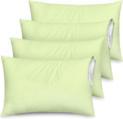 Ultra Soft Pillow Protectors with Zipper Standard Size - Set of 8 Breathable Pillow Covers - 100% Protection Against Stains, Dust & Dirt - Machine Washable (White)