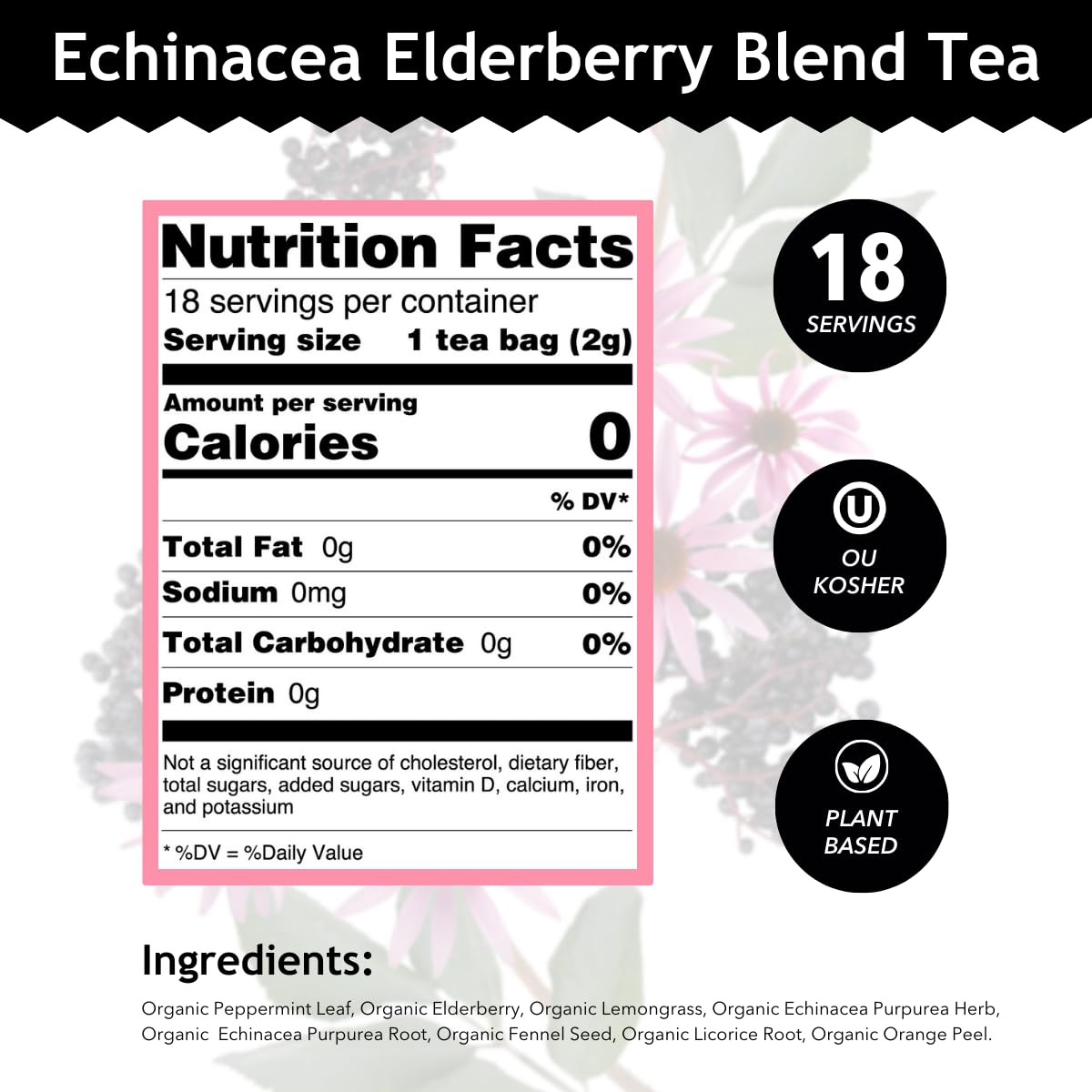 Buddha Teas Organic Echinacea Elderberry Blend - Herbal Tea, Caffeine Free