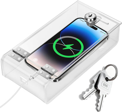 Cell Phone Lock Box, Mobile Phone Safe Jail Box with 2 Keys Transparent Storage Phone Locker Phone Acrylic Key Staff