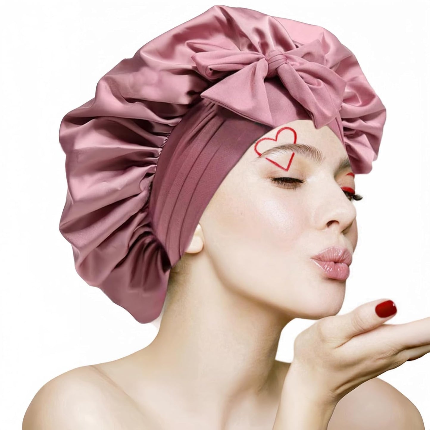 VECIIR Silk Bonnet for Sleeping Women, Ajustable Hair Bonnet for Curly Hairs Satin Bonnet Reduce Friction Prevent Frizz Black，Large