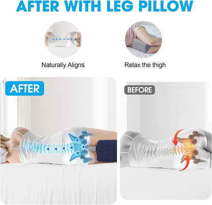 Knee Pillow for Side Sleepers with Cooling Gel, Memory Foam Elevation Pillow for Spine Aligning, Sciatica, Back, Hip, Knee, Ankle Pain, Grey/Large