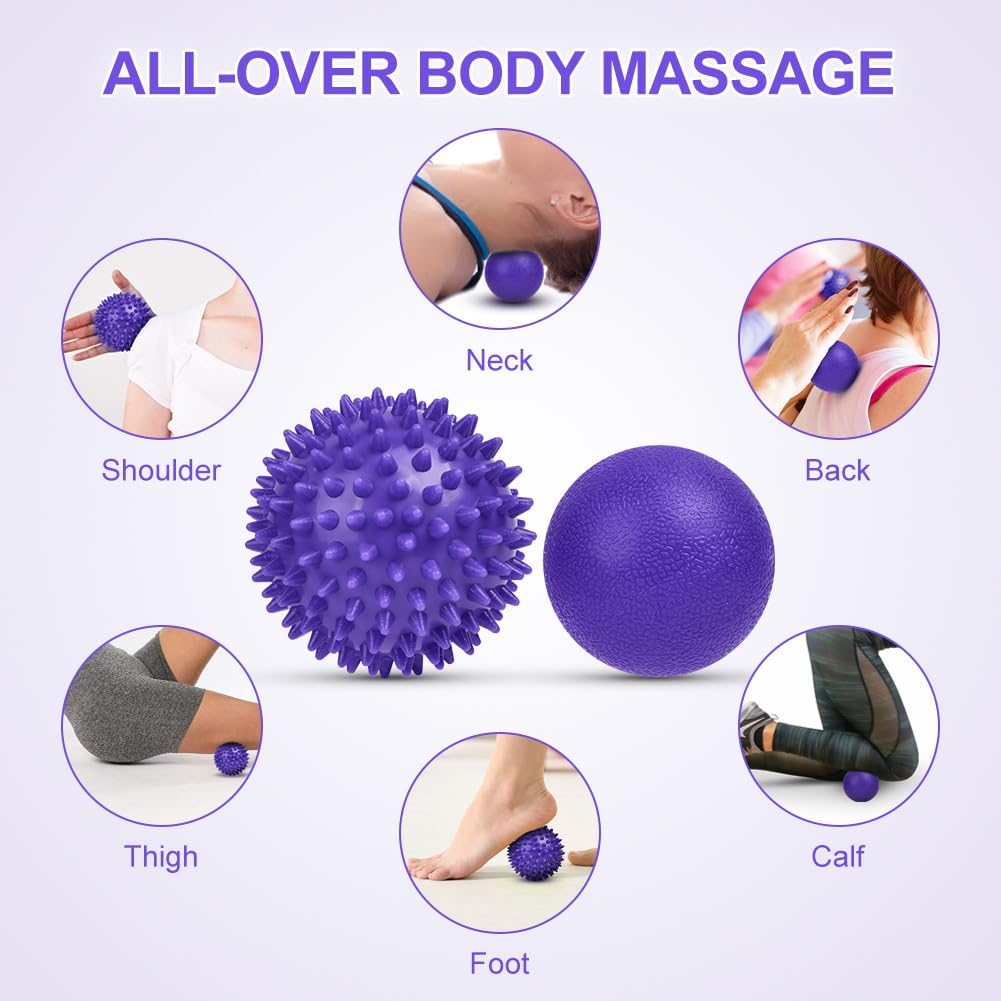 URAQT Spiky Massage Ball Set, 2 Pack Physical Therapy Massage Balls, Hard Lacrosse Ball & Spiky Massage Ball for Myofascial Release and Trigger Point Deep Tissue Massage (Blue)