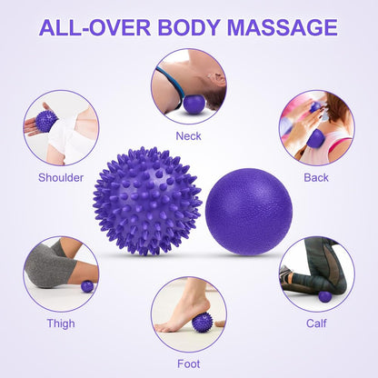URAQT Spiky Massage Ball Set, 2 Pack Physical Therapy Massage Balls, Hard Lacrosse Ball & Spiky Massage Ball for Myofascial Release and Trigger Point Deep Tissue Massage (Blue)