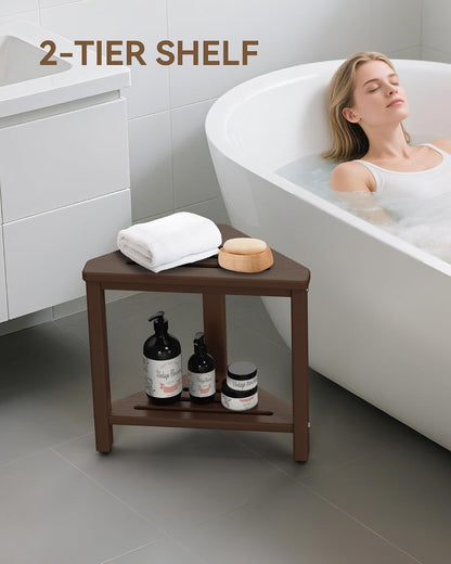Shower Foot Rest 15in, HDPE Waterproof Shower Stool for Inside Shower, Corner Shower Stool for Shaving Legs with Storage Shelf for Small Space, Shower Step Stool, Plastic Corner Shower Bench, White