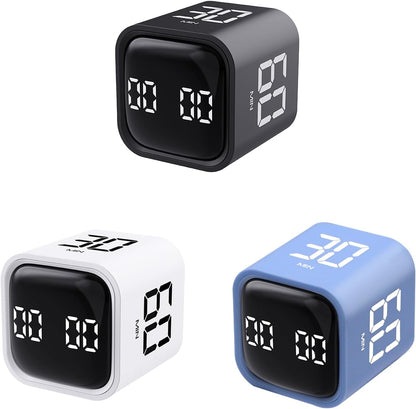 Productivity Timer Flip Gravity Sensor Cube Timer Countdown & Countup,Mute & Vibrate & Sound，5/10/30/60min & Custom Timing, Perfect for ADHD,Work,Learning,Kitchen Cooking (1White)