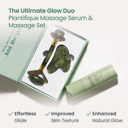 PLANTIFIQUE Stainless Steel Gua Sha and Ice Roller for Face & Body - Cooling Facial Tool Set to Reduce Puffiness, Improve Lymphatic Drainage & Soothe Skin