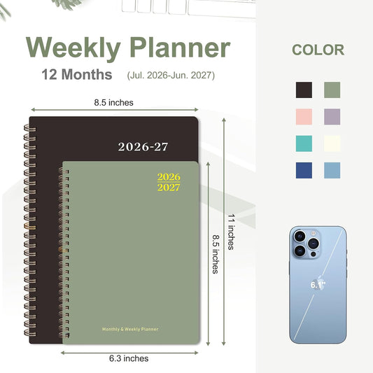 Planner 2026-2027, Weekly and Monthly Calendar Planner, JUL 2026 - JUN 2027 | A5(6.3'' x 8.5''), Hardcover, Agenda Book, Sprial Bound, Inner Pocket, Office and School Use