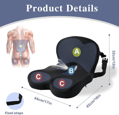 Car Seat Cushion, Memory Foam Driving Cushion with Adjustable Strap, Ergonomic Pad for Car & Semi Truck, Office Chair Cushion for Sciatica & Lower Back Pain Relief, Dark Gray