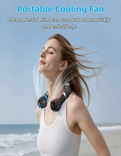 Portable Neck Fan, Hands Free Bladeless Fan,5 Powerful Speeds,USB Fan,Silent Operation,4800mAh Polymer Battery,Long Operating Time,LED Digital Display,Travel Outdoor Activites Home Office (Black)