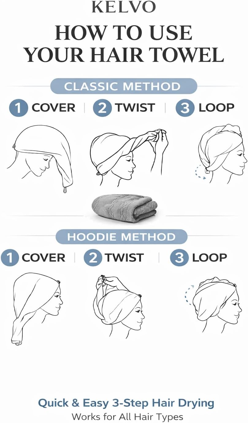 KELVO Microfiber Hair Towel Wrap for Women-Pack of 3, 350 GSM Super Absorbent Quick Dry Hair Turban Anti-Frizz Head Wrap for Curly, Long & Thick Hair Soft Hair Drying Towel (Checkered, Mixed Color)