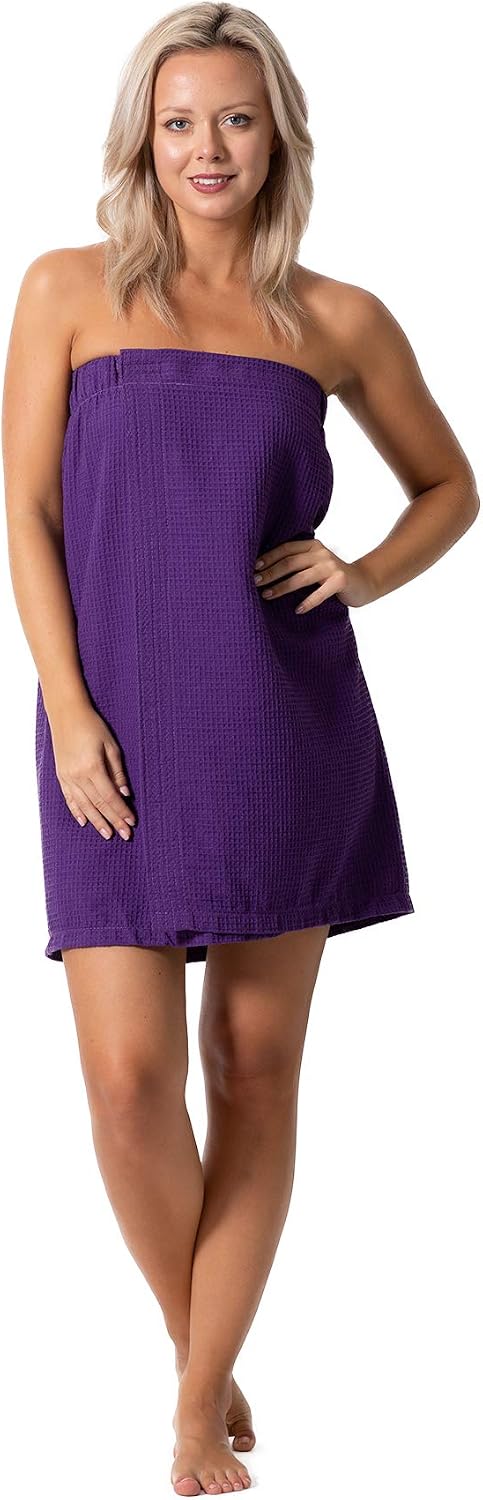 Turkish Linen Women’s Waffle Spa Body Wrap with Adjustable Closure