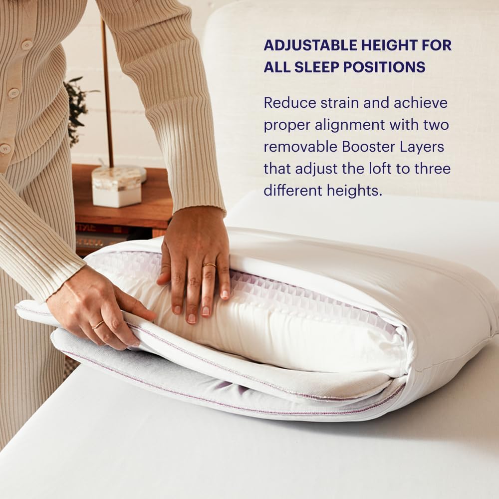 Purple DreamLayer Pillow - Standard Size - Cooling Memory Foam Alternative Neck Pillow, Soft Contour-Hugging GelFlex Grid and MicroAir Foam, Adjustable Loft, Pressure-Relieving Support