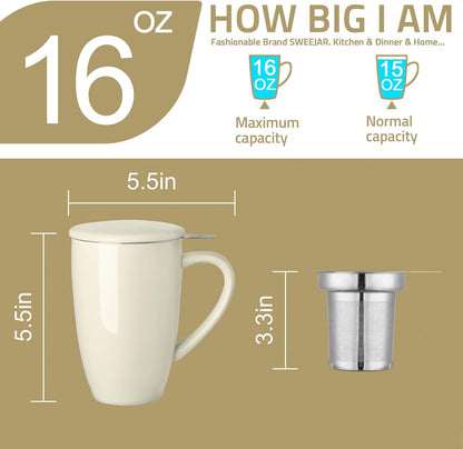 Sweejar Porcelain Tea Infuser Mug with Lid, 16 oz Teacup with Strainers for Loose Leaf Tea, Microwave and Dishwasher Safe Coffee Mug(Purple)