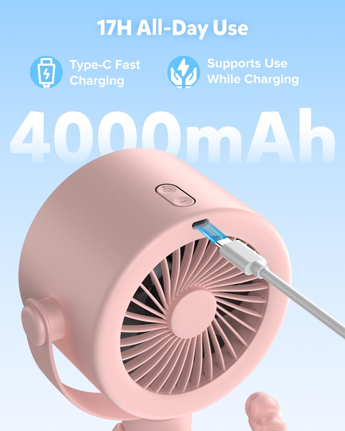 AMACOOL Baby Stroller Fan, Rechargeable Portable Clip on Fan, 17H Cooling