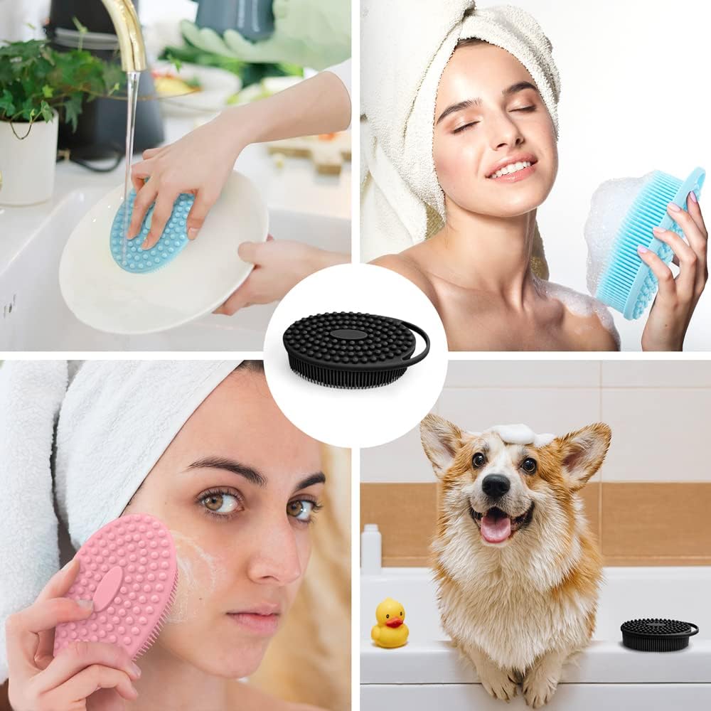 PQRUU 6 Pack Silicone Body Scrubber, Exfoliating Soft Loofah Bath Body Scrubbers for Use in Shower, Exfoliating Body Scrubber Fit for All Kinds of Skin, Rapid Foaming,Black,Blue,Pink,Green,Purple,Gray