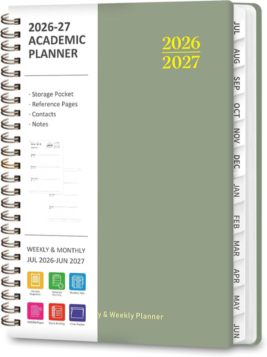 Planner 2026-2027, Weekly and Monthly Calendar Planner, JUL 2026 - JUN 2027 | A5(6.3'' x 8.5''), Hardcover, Agenda Book, Sprial Bound, Inner Pocket, Office and School Use